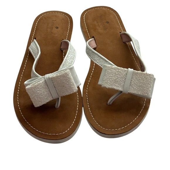 Kate Spade Icarda Glitter Bow Thong Sandals Size 10 White - Picture 3 of 9
